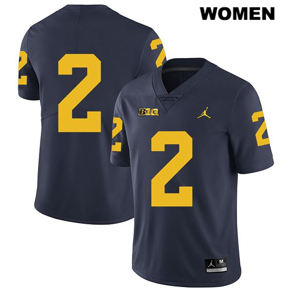 Women's NCAA Michigan Wolverines Jake Moody #2 No Name Navy Jordan Brand Authentic Stitched Legend Football College Jersey YT25Q06FY